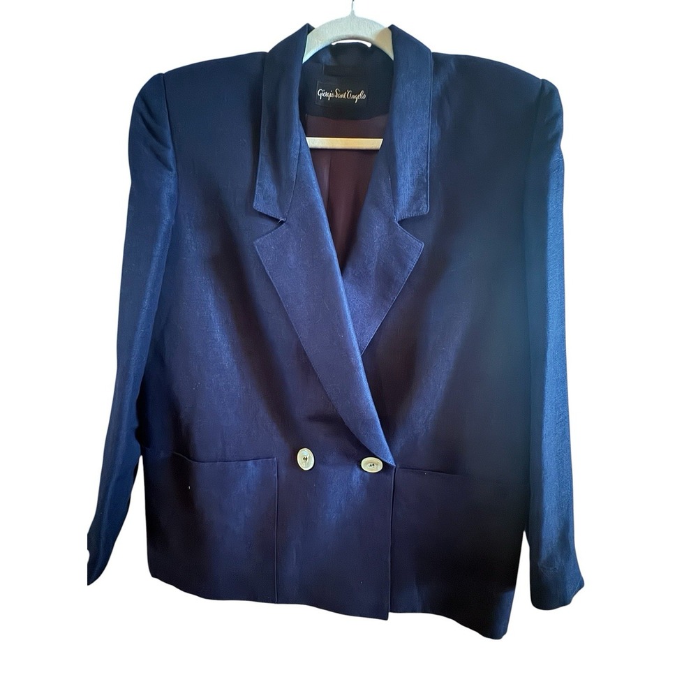 Vintage Giorgio Sant'Angelo Blue Linen Blend Woman's 8 Double Breasted Blazer